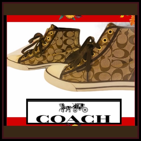 Coach Shoes - COACH LEATHER HI-Top SIGNATURE Sz 8.5 SNEAKER